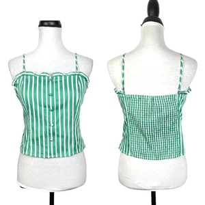 Gianni Bini Women's NWT Med Lisa Green & White Stripe Smocked Crop Corset Tank - Picture 1 of 7