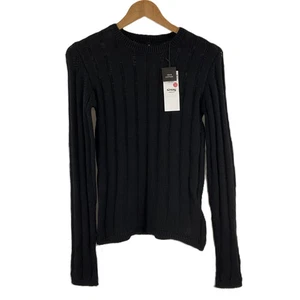 Sinsay Black Pure Cotton Ribbed Knit Crew Neck Jumper S NWT £59.99 - Picture 1 of 8