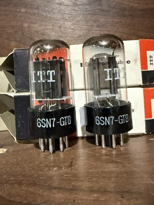 Новый из старых запасов подобранная пара ITT (Hitachi) 6SN7GTB 6SN7 черная пластина, спецификации НАТО TV7 протестированы - Изображение 1 из 4