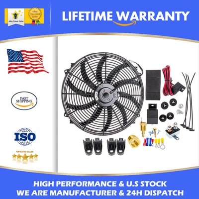 Ventilador radiador de refrigeración eléctrico delgado de 16 pulgadas de ajuste universal de 12 V con kits de montaje Foto 1 de 4