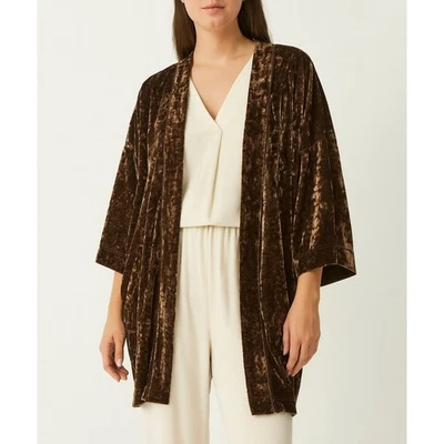 Cárdigan Kimono Belle Boho by Kim Gravel Terciopelo Aplastado Mujer 4X Marrón Expresso Foto 1 de 4