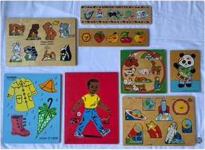 Vintage Childrens' Wooden Puzzle Collection Lot - Picture 1 of 9