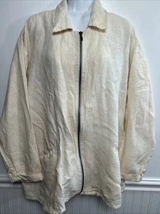 VTG FLAX JEANNE ENGELHART 100% LINEN JACKET 2G 2XL ZIP FRONT LAGENLOOK IVORY - Picture 1 of 10