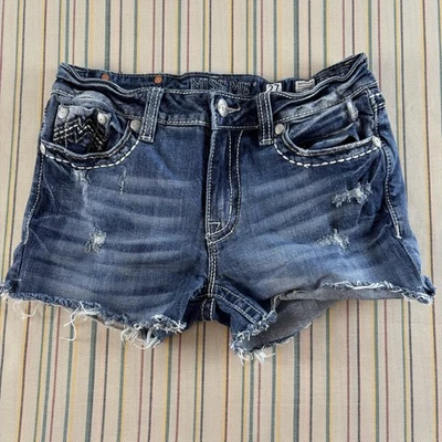 Pantalones Cortos Miss Me Mujer 27 Azul Novio Capri Denim Desgastado Corte Deshilachado Dobladillo Foto 1 de 4