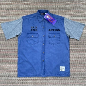 Camisa utilitaria manga corta de colección para hombre S azul cambray stock muerto años 90 patinador motociclista - Imagen 1 de 17