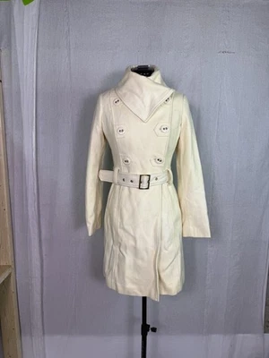 Guess Off White Cream Trenchcoat W/ Belt Women’s Size XS Wool Blend Vintage Y2k - Image 1 of 4
