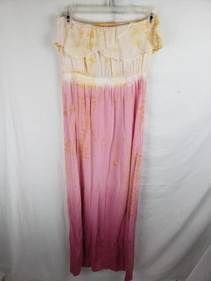 Gypsy05 Made In Hollywood CA Pink & Yellow Silk TieDye Maxi Strapless Dress Sz S - Image 1 of 4
