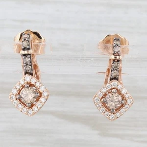 Le Vian 0.42ctw Diamond Stud Drop Earrings 14k Rose Gold White Champagne Studs - Picture 1 of 6