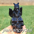 3" Natural Obsidian Flying Dragon Skull Carved Quartz Crystal Skull Sculpture