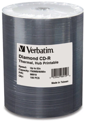 600-Pak Verbatim WHITE THERMAL HUB/DIAMONDSILVER 52X 80-Min CDR's - Image 1 of 2