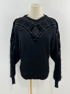 Vintage 80er Escada SUPERKID Mohair Pullover Gr. 34 schwarz mit Pailletten Applikation - Bild 1 von 4