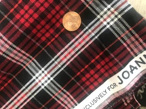 2+ Yd VTG 44WX78L Red Black Plaid KEEPSAKE CALICO Cotton FABRIC Jo-Ann Cut - Picture 1 of 6