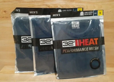 3 PACK:32° HEAT PERFORMANCE Mesh Men NAVY Long Sleeve Crew Neck Shirt Size SMALL - Image 1 of 2