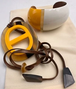 Ensemble collier et bracelet en laque et corne vintage - Imagen 1 de 12