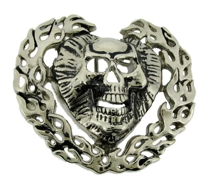 Silver Heart Skull Belt Buckle Rock Rebel HalloweenTribal Gothic Tattoo Snake 3D - Image 1 of 2