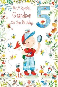GRANDSON 5th BIRTHDAY CARD AGE 5 - QUALITY CARD MODERN DESIGN & LOVELY VERSE