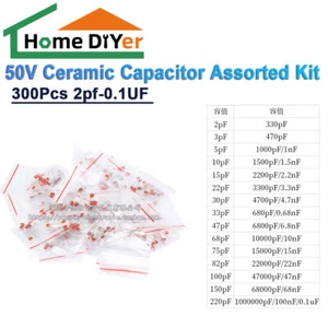 300Pcs 2pf-0.1UF 30Values 50V Ceramic Capacitor Assorted Kit Assortment Set - Picture 1 of 3