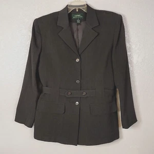 Lauren Ralph Lauren Blazer Jacket 14 Dark Gray Belt Patch Pockets Made in USA - Picture 1 of 12