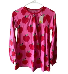 Mini Boden Girls Tunic Dress Apples Size 11-12 Long Sleeve Pockets Pink Red NEW - Picture 1 of 7