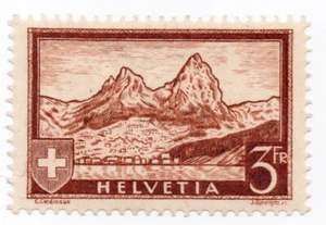 1930 - Svizzera - Vedute, tipi del '14, 3 f. bruno giallo MVLH - Picture 1 of 1