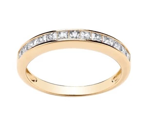 9ct Yellow Gold on Silver Simulated Princess Cut Half Eternity Ring size J to U - Picture 1 of 7