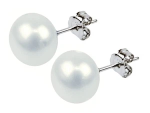 Ohrstecker Sterlingsilber 8 mm weiße natürliche Süßwasserperlen + Geschenktüte - Bild 1 von 1