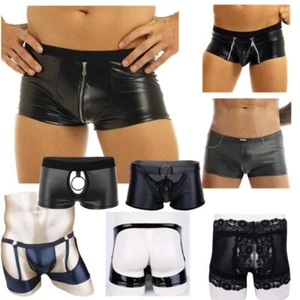 Hombres Calzoncillos Boxer Pantalones Cortos con Cremallera Cuero Calzoncillos de Natación Wetlook Ropa de Club - Imagen 1 de 71