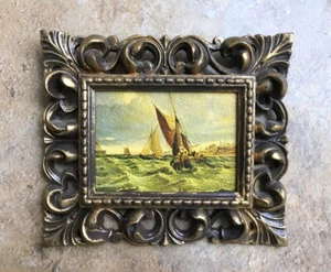 A Truart Product Vintage Framed Art 6.75" x 5.75” With English Landscapes Ships - Picture 1 of 5
