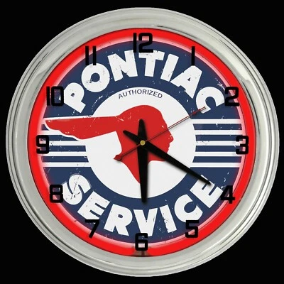 16-дюймовые красные неоновые часы Chevy Pontiac Service с проблемным знаком - Изображение 1 из 2