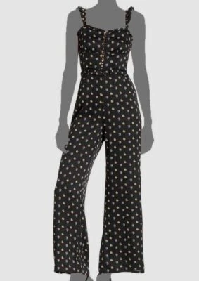 $78 Aqua Women's Black Floral Ruffled Sleeveless Wide-Leg Jumpsuit Size S - Изображение 1 из 2