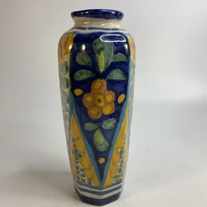 Talavera Vase große mexikanische Keramik signiert Blumenmuster blau gelb grün 9,5 Zoll - Bild 1 von 10