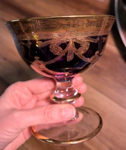 3 SC Line Italica Sherbet Compote Champagne Glasses Purple Amethyst Gold Italy - Picture 1 of 8