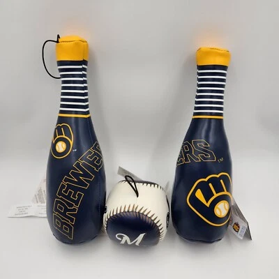 Good Stuff MLB Milwaukee Brewers Logo Souvenir Bat & Ball Plush Toy - Set of 3 - Image 1 of 4