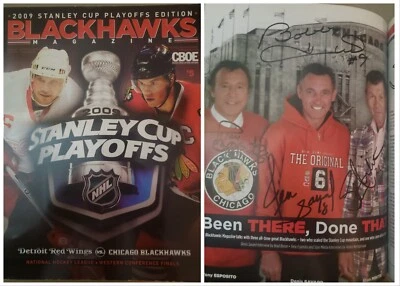 Bobby Hull Stan Mikita Savard Esposito Signed Chicago Blackhawks Playoff Program - Image 1 of 4