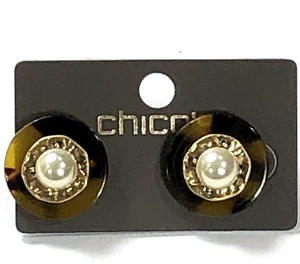 Chico's Ohrstecker Chloe Post Schildkröte Kunstperlen - Neu mit Etikett - Bild 1 von 11