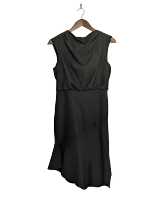 Vestido Belle Badgley Mischka Negro Rayas Carrera Capucha Cuello Talla 6 Funda Foto 1 de 4