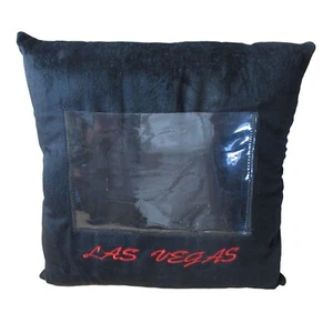 Almohada de sofá de recuerdo negra de Las Vegas con inserto para fotos - Imagen 1 de 5