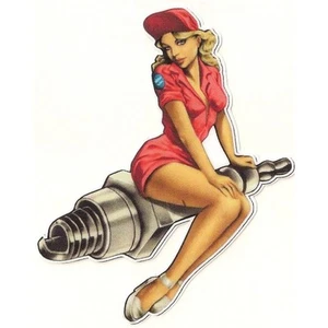  Pin up right bougie / Spark  droite red / rouge Sticker vinyle laminé - Picture 1 of 1