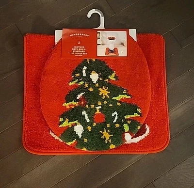 Juego de 2 alfombras contorno de árbol de Navidad y tapa de inodoro Wondershop  Foto 1 de 3
