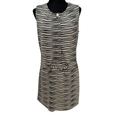 Vestido Vaina Trina Turk Negro Tostado Rayas Cinturón Talla 8 Hecho en EE. UU. Foto 1 de 4