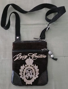 Vintage Y2K Juicy Couture Crossbody Bag Mini Purse Black Velour Zipper Pockets - Picture 1 of 15
