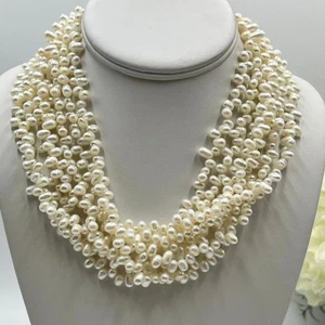 Seven Strands Freshwater PearlSterling Silver Baroque Collar Statement Necklace - Picture 1 of 10