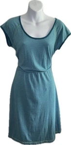 Prana Stripe Faith Dress Women's Sz L Turquoise Faux Wrap Back Outdoor Casual - Picture 1 of 7