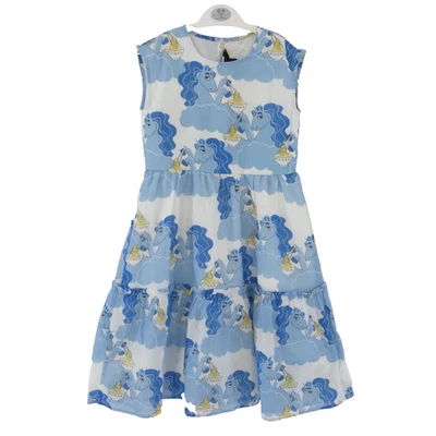 Mini Rodini Long Dress Unicorn Noodles  Blue Sleeveless Tiered age 4-5 Yrs NEW - Image 1 of 4