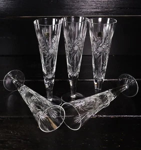 Crystal Sektkelch 5er Set Hand Cut made in Poland, Kristall Sektglas 22,5 cm #T - Bild 1 von 10