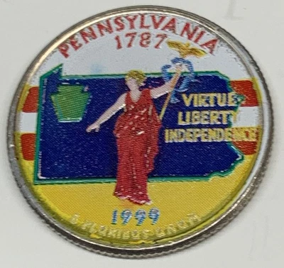 # C3570    PENNSYLVANIA   QUARTER  COIN,    COLORIZED     1999-D - Image 1 of 2