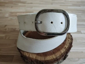 Echt Leder Gürtel Weiß Breit Große Schnalle Sam Brown Damen Belt Jeans Vintage - Bild 1 von 3