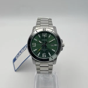 Casio MTP-VD01D-3BVUDF Herren Quarzuhr grünes Zifferblatt Edelstahl 50m WR NEU - Bild 1 von 9