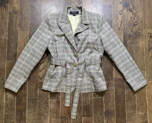 Chaqueta a cuadros Signature by Larry Levine gris para mujer talla 12 con cinturón - Imagen 1 de 9