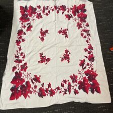 VINTAGE 1940-50’s TABLECLOTH Red GRAPE LEAVES Grey 54 X 45